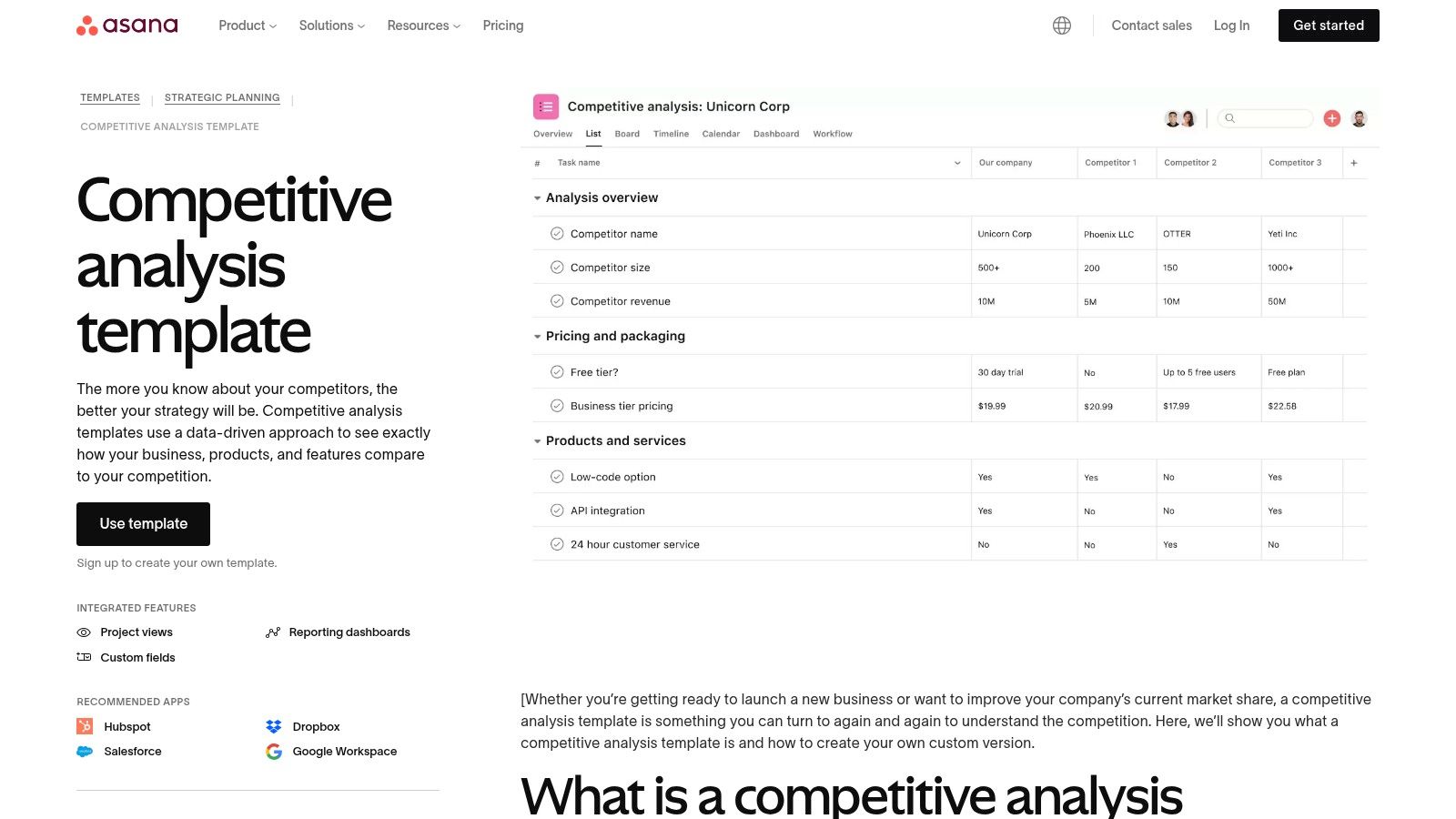 Asana Competitive Analysis Template